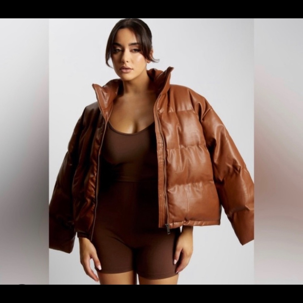 Meshki leather puffer jacket